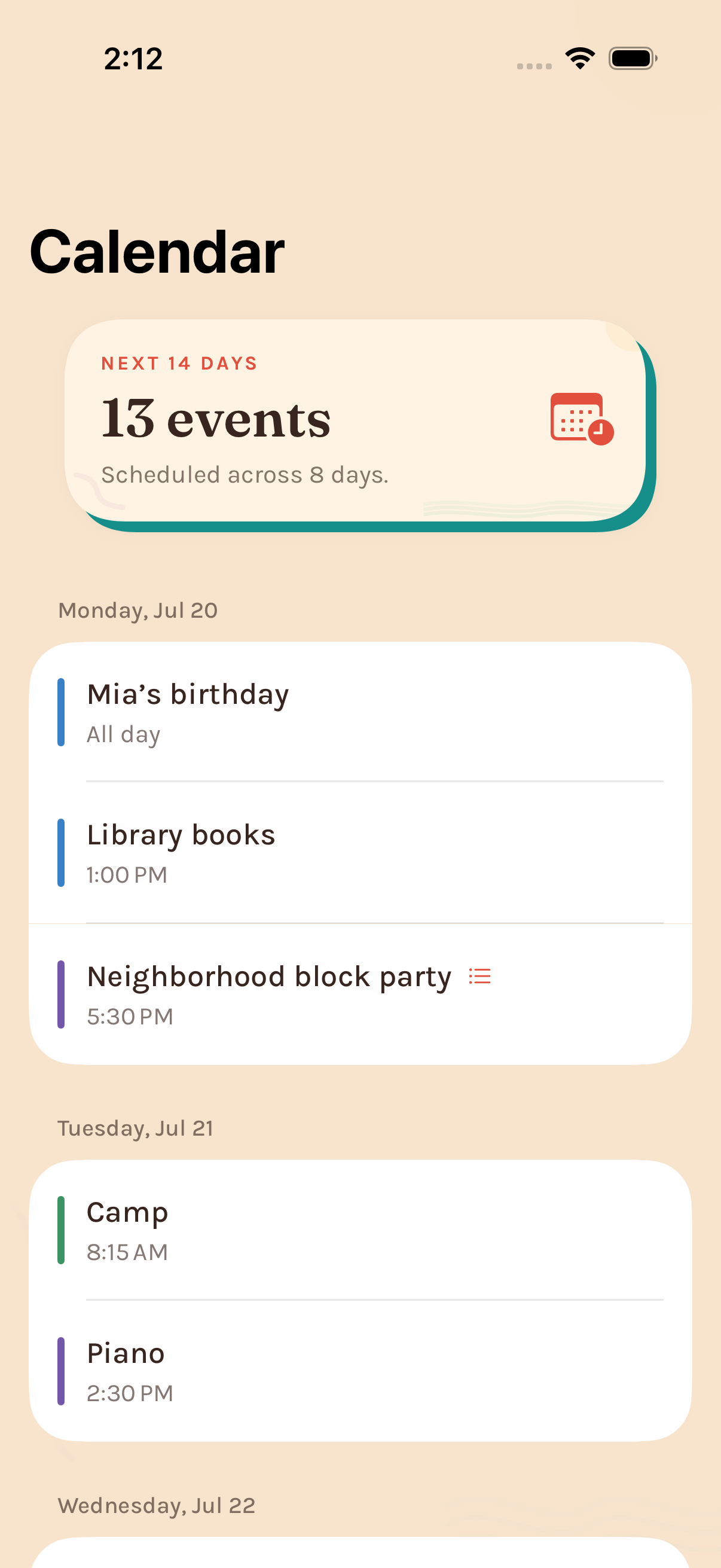 Lightkeep's Baja companion calendar on an iPhone