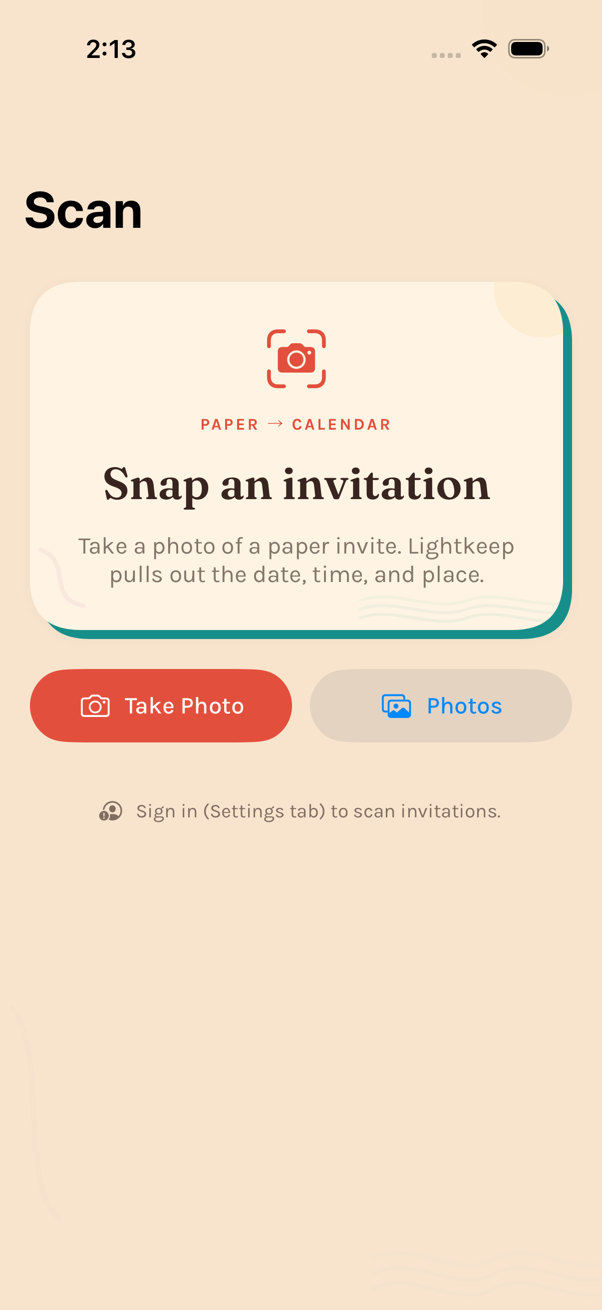 The Lightkeep invitation scanning screen on an iPhone